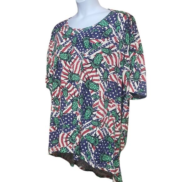 LuLaRoe Stars and Stripes Blouse with Green Accents - Picture 2 of 5